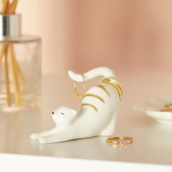 CERAMIC STRETCHING CAT RING HOLDER.  SOLD OUT