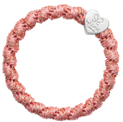 BANGLE BANDS WOVEN PINK WITH SILVER HEART
