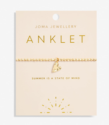 JOMA JEWELLERY HAMMERED HEART ANKLET IN GOLD PLATING