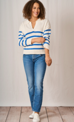 HENLEY COLLARED COTTON JUMPER  - BLUE - LIMITED STOCK